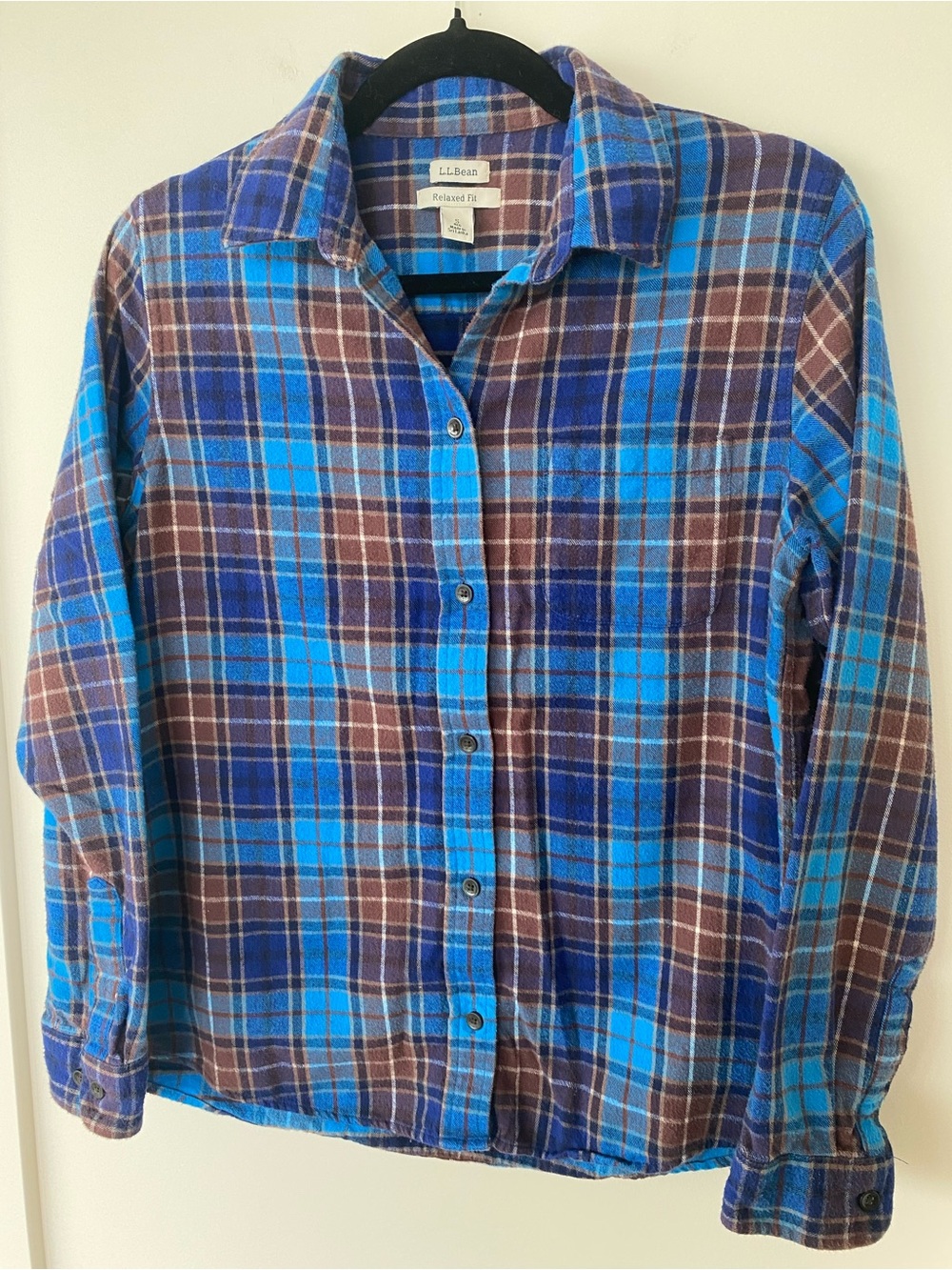 L.L. Bean women’s Blue & Brown Plaid Button-Down Shirt